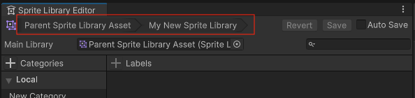 The breadcrumb trail at the top of the Sprite Library Editor window.