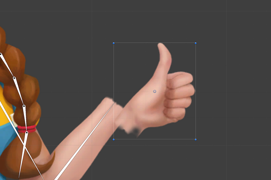 Figure 2: Swapping to the thumbs-up sprite. The hand is detached from the wrist.