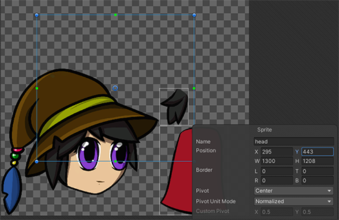 A spritesheet with the head in the same position, but different sprites elsewhere. The SpriteRect is in the same position.