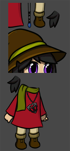 Character prefab with its ‘head’ Sprite’s SpriteRect data modified.