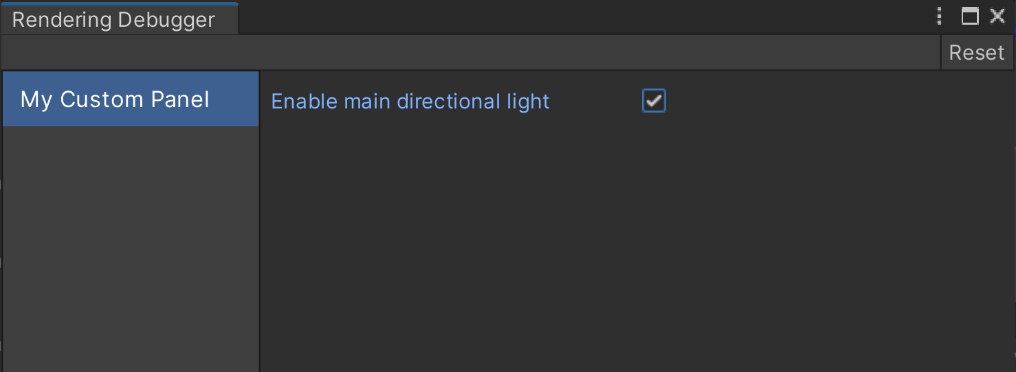 Screenshot of the Rendering Debugger window showing a new custom panel.